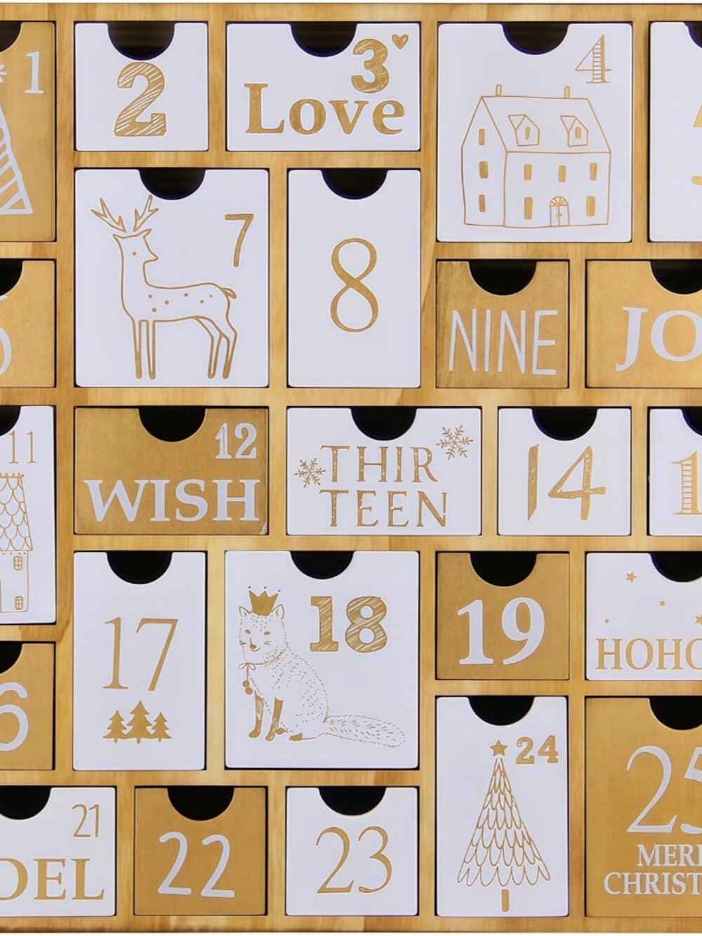 Advent Calendar with 25 Drawers Countdown to Christmas, Refillable Wooden Advent - Picture 1 of 7